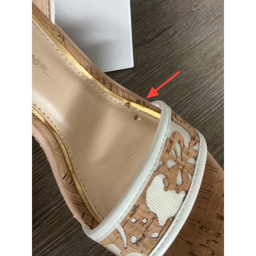 Jessica Simpson Ayala Floral Laser Cork Wedge Sandals Natural White Womens 7.5M - Picture 7 of 9